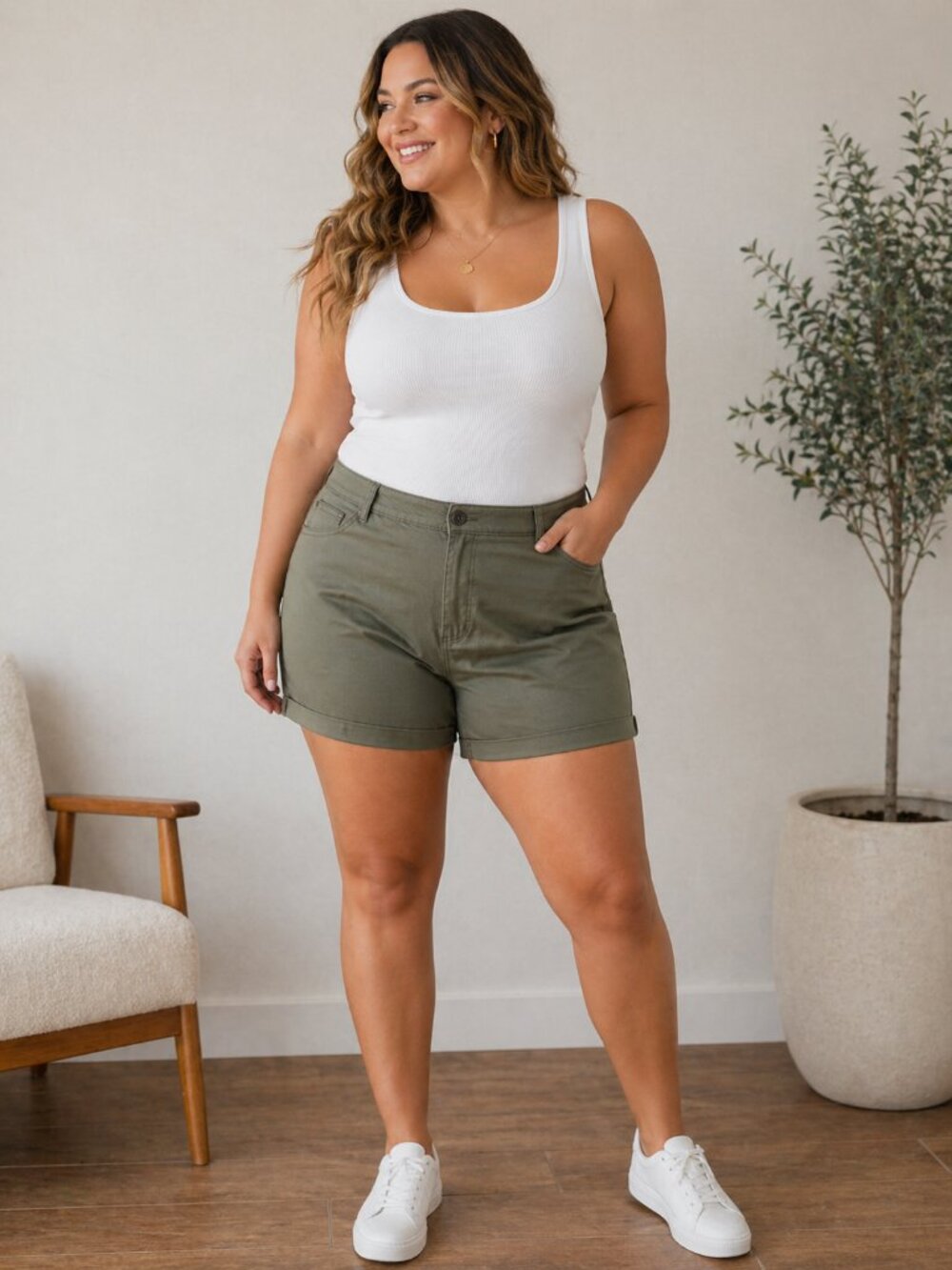 NWT Denver Hayes Olive Chino Shorts | Size 10 | Mid-Length Cuffed |Casual Summer